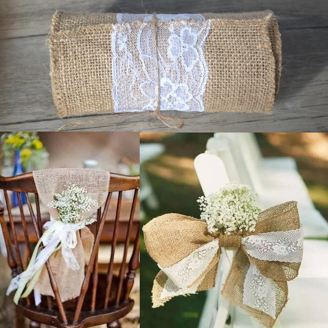 15275cm Natural Jute Burlap Chair Cover With Middle White Etsy