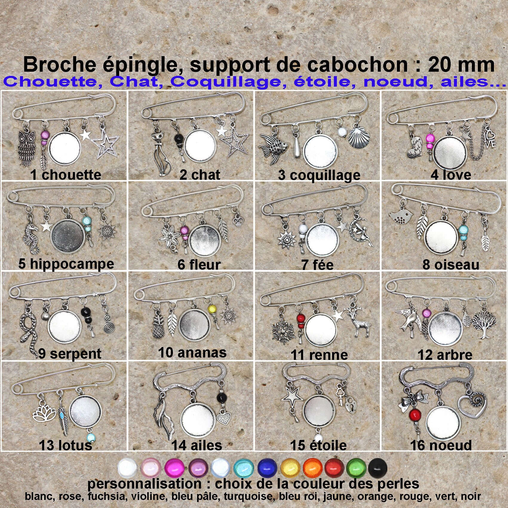 2 Pin Pin Support For Cabochon Mm Owl Cat Seashell Etsy