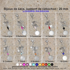 2 bijoux de sac thème loisirs passion au choix