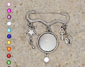 Silver ring 20 mm, Star, heart brooch pin
