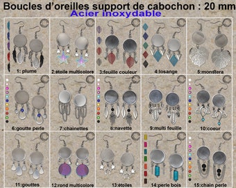 une paire de boucles d'oreilles support de cabochon 20 mm en acier inoxydable