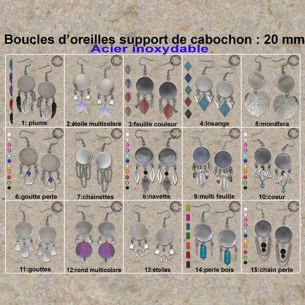 une paire de boucles d'oreilles support de cabochon 20 mm en acier inoxydable