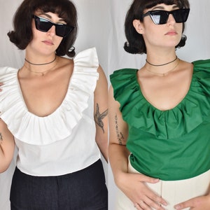 Chic Handmade Ruffled Low Cut Neckline Fashion Crop Top Rae By Rachel Collins
