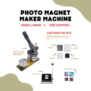 50MM Round-Corner Square Photo Magnet Maker Kit – Includes Machine Press, Cutter and 100 Magnet Sets – FREE SHIPPING