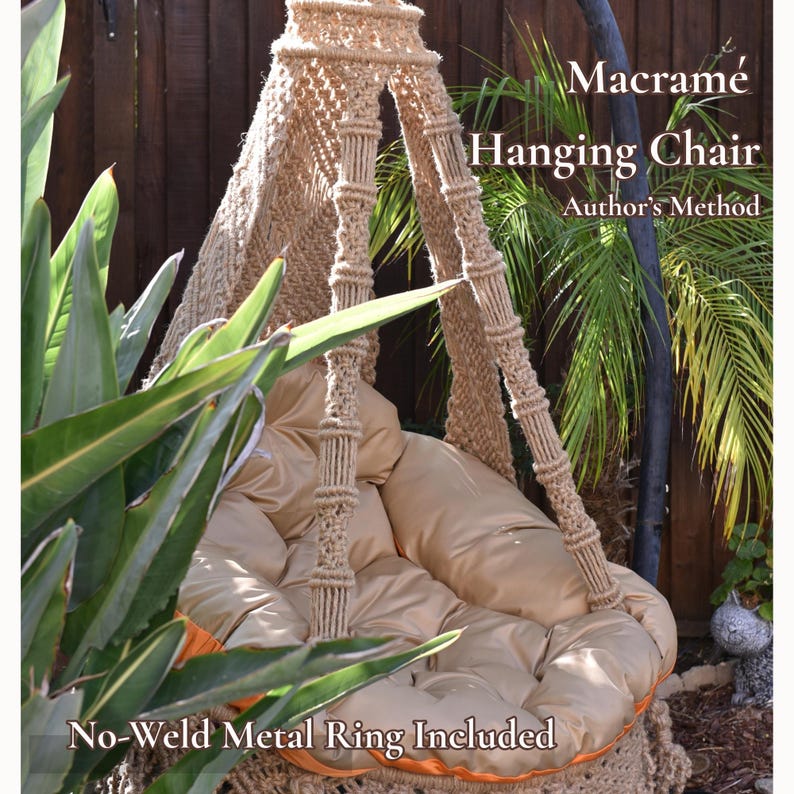 Macramé Hanging Chair Tutorial PDF — Author’s Method, No-Weld Metal Ring (Swing Pattern PDF) image 12