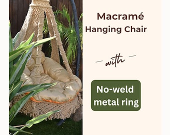 Macramé Hanging Chair Tutorial PDF — Author’s Method, No-Weld Metal Ring (Swing Pattern PDF)