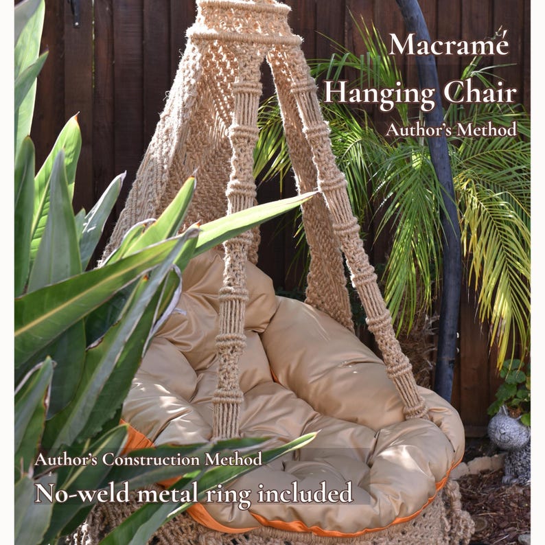 Macramé Hanging Chair Tutorial PDF — Author’s Method, No-Weld Metal Ring (Swing Pattern PDF) image 1