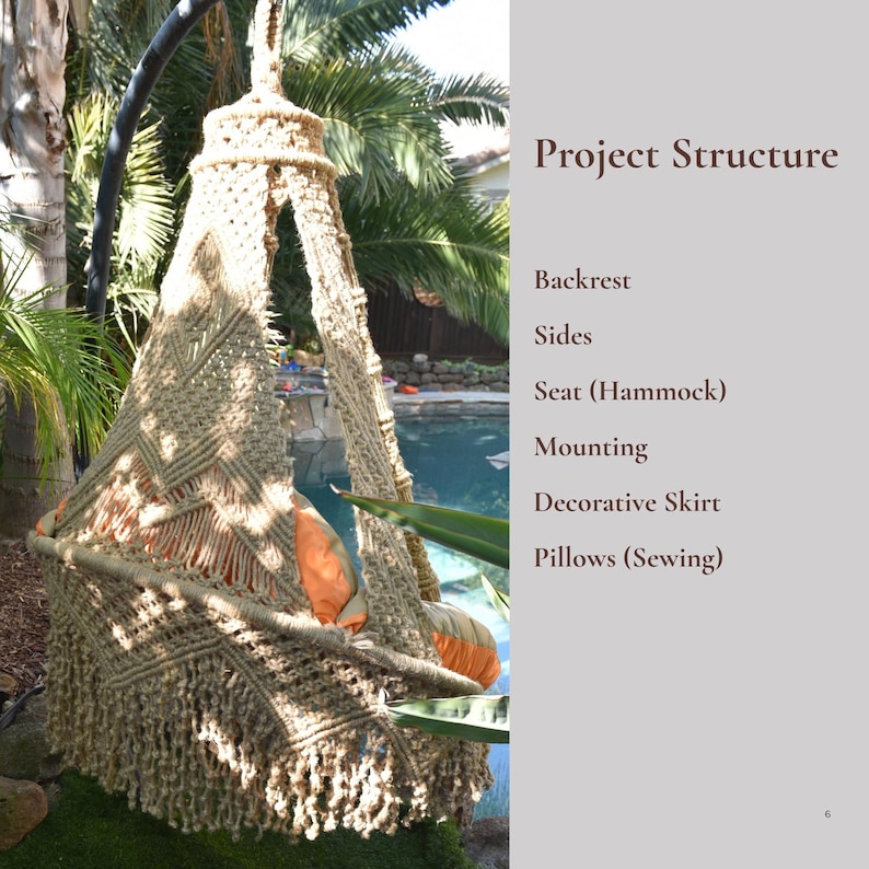 Macramé Hanging Chair Tutorial PDF — Author’s Method, No-Weld Metal Ring (Swing Pattern PDF) image 6