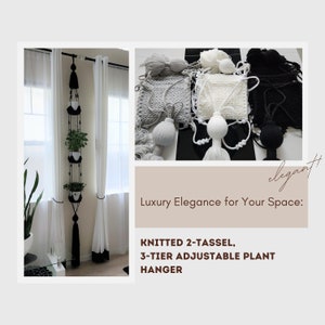 Adjustable 2-Tassel Plant Hanger | Knitted Design | 3 Pot Holders | 7-Ply Yarn | Up to 3 Meters | Stylish Hanging for Indoor Plants