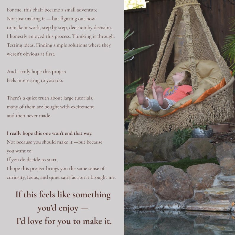Macramé Hanging Chair Tutorial PDF — Author’s Method, No-Weld Metal Ring (Swing Pattern PDF) image 11