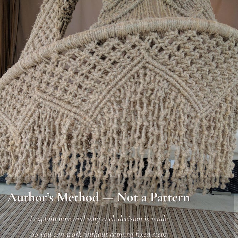 Macramé Hanging Chair Tutorial PDF — Author’s Method, No-Weld Metal Ring (Swing Pattern PDF) image 4