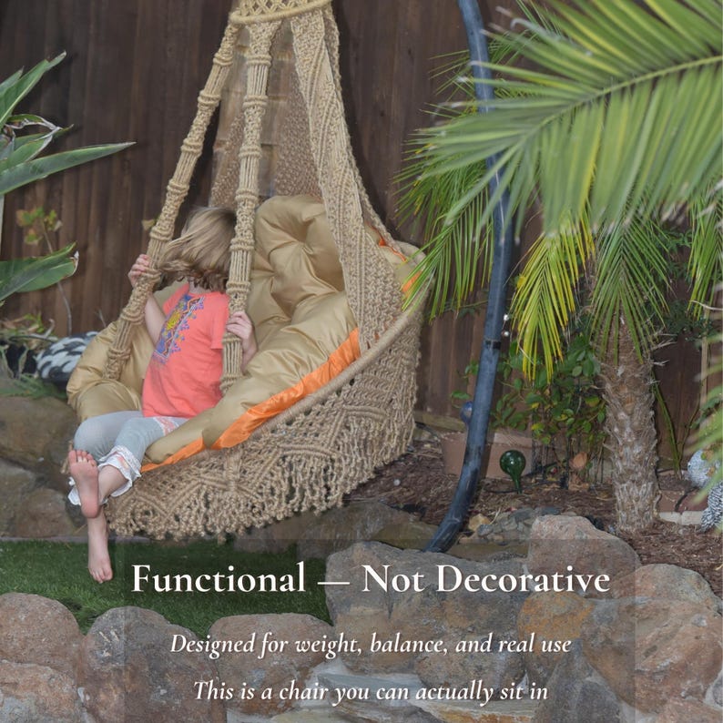 Macramé Hanging Chair Tutorial PDF — Author’s Method, No-Weld Metal Ring (Swing Pattern PDF) image 5