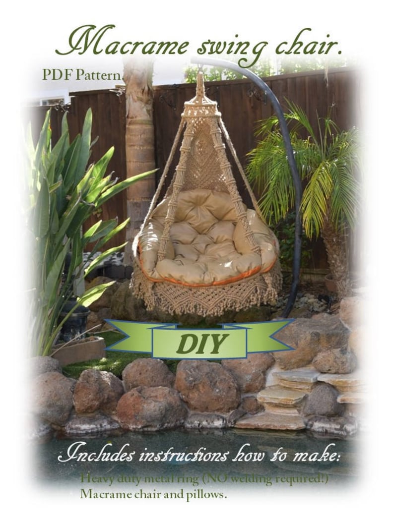 Hanging Chair Diy Outdoor Furniture Macrame Hanging Chair Pdf Pattern Outdoor Pillows Pattern Make To Order Porch Swing