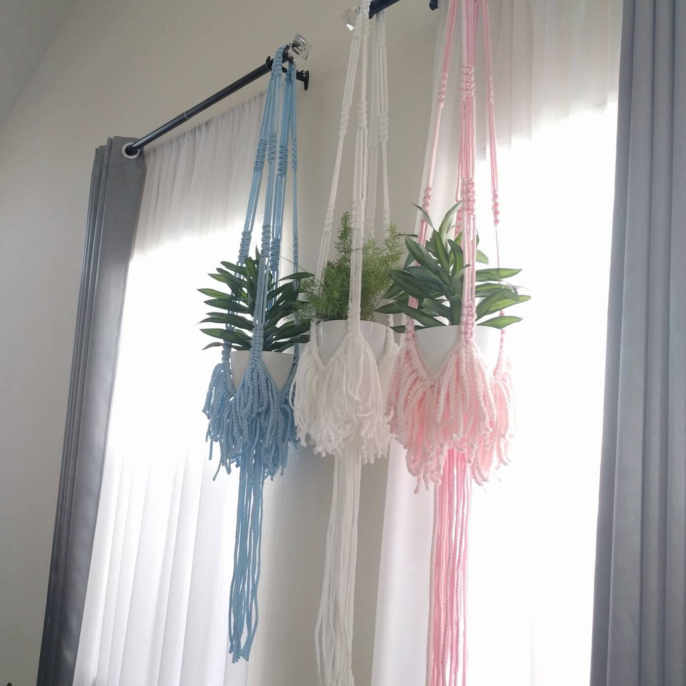 White Macrame Plant Holder Vertical Garden Kids Room Decorations