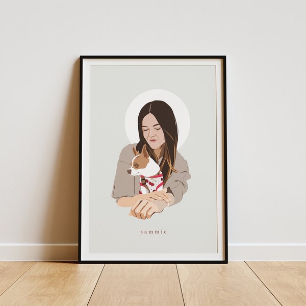 Custom pet portrait, Dog mom gift, Mothers day gift, Personalised portrait, Drawing from photo, illustration, Pet memorial, Gift for friend