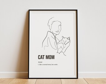 Custom pet portrait, Cat mom gift, Mothers day gift, Personalised gift, Drawing from photo, illustration, Pet memorial, Gift for friend,Gift