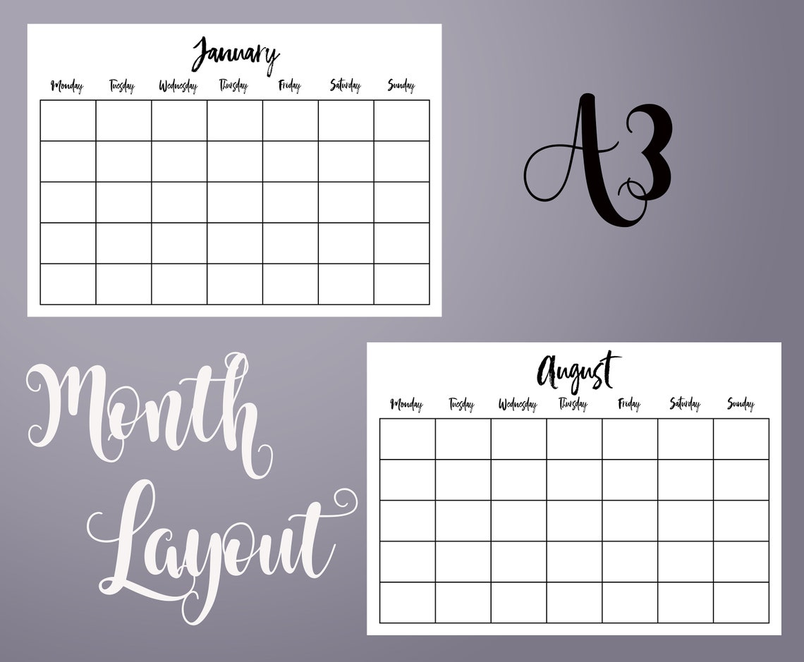 Perpetual A3 Monthly Calendar PRINTABLE Undated Desk Pad Planner - Etsy