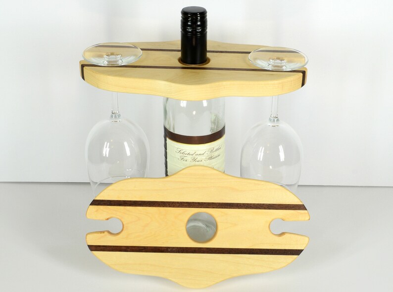 wood accent caddie travel storage durable wood bottle rack kitchen decor picnic server Wine caddy drinking glass carrier maple