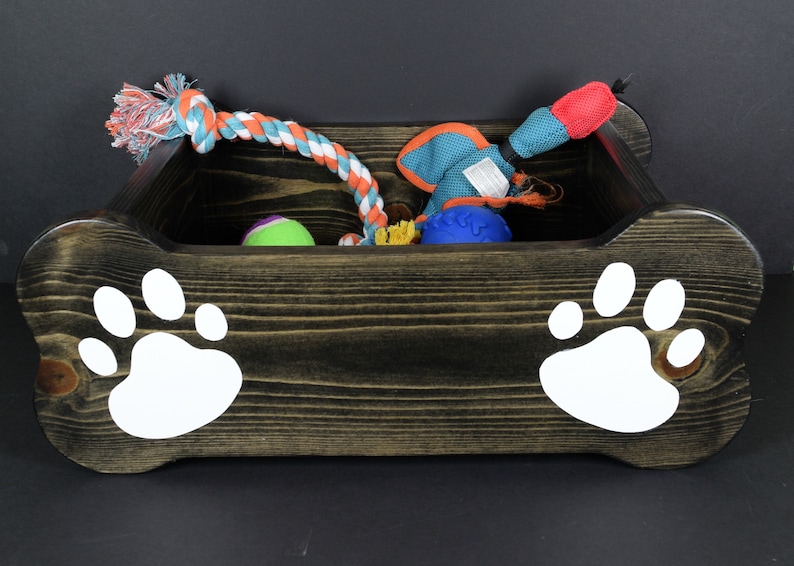 Dog toy box pet storage bin small dog bed paw print paint Etsy