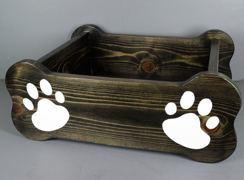 Dog toy box pet storage bin small dog bed paw print paint Etsy