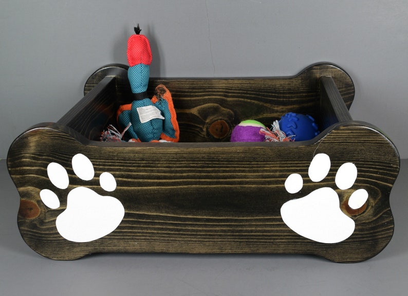 Dog toy box pet storage bin small dog bed paw print paint Etsy