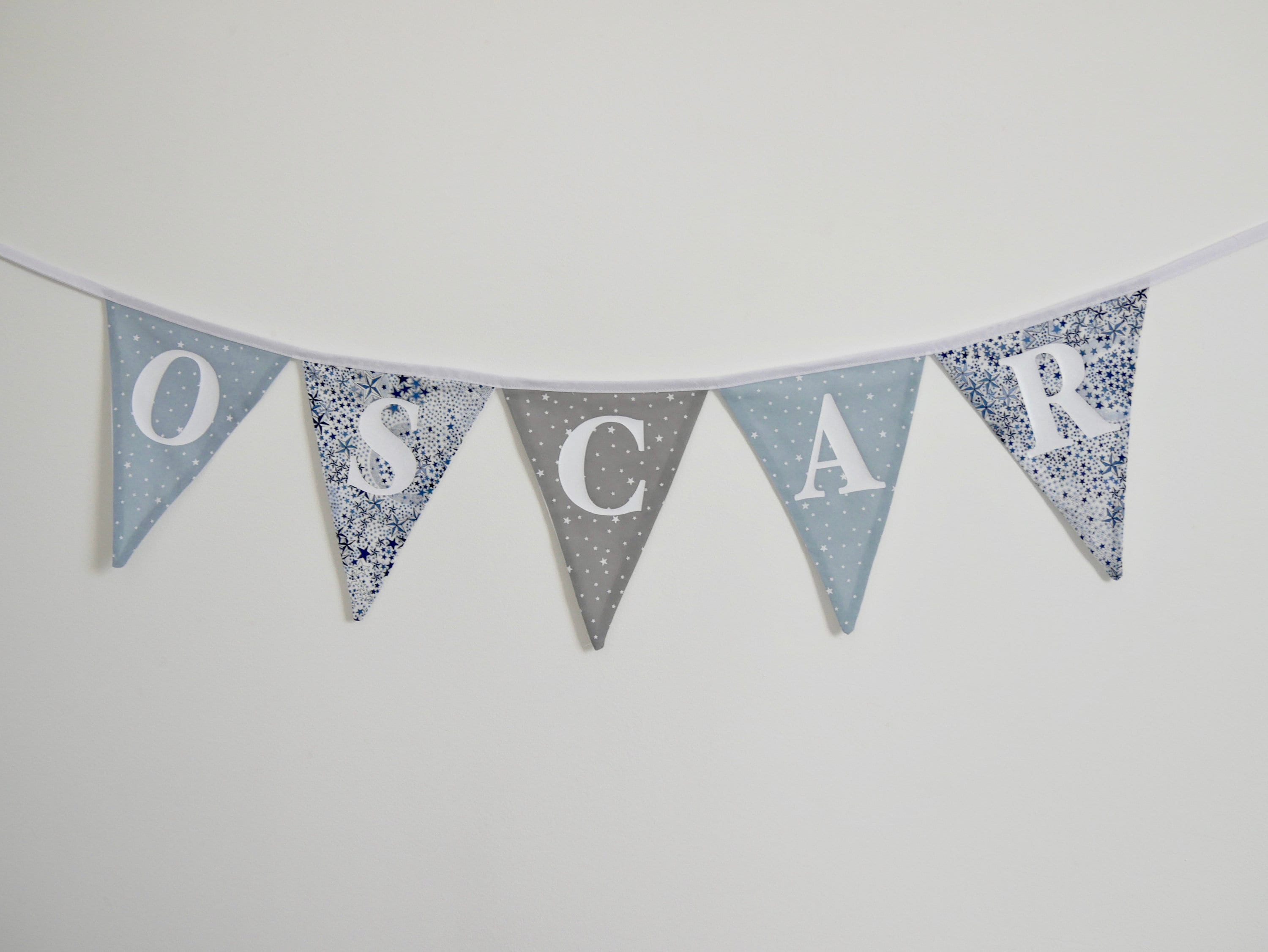 Guirlande Fanions, Guirlande Bleue, Tissu Bleu, Décoration Chambre Garçon, Cadeau Naissance, Anniver