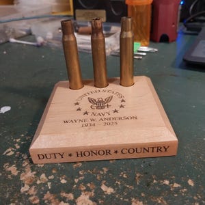 Three Volley Salute Memorial Shell Display, Laser Engraved Hardwood, Personalized