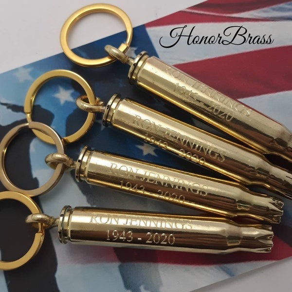 Veteran Memorial Engraved Key Chain - Made With Casings Fired At Your Loved Ones Military Funeral.