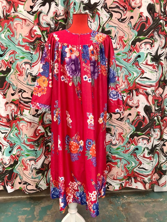 1970's groovy floral house dress maxi dress plus s