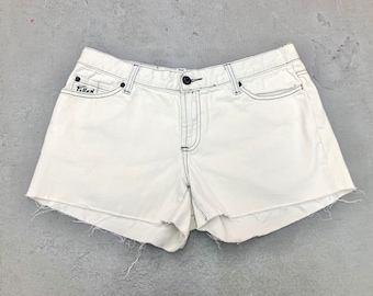 Vintage Micro Mini Shorts Women’s Size 32” - 33” ish, White Contrast Stitching, tags emo goth heavy metal fallen low rise skateboarding y2k