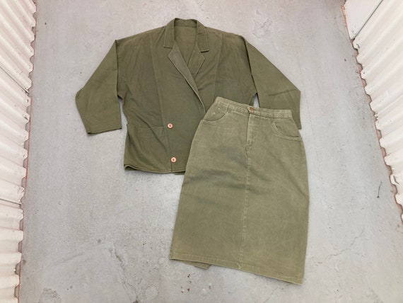 Vintage 90s Y2K Maxi Skirt Olive Green tags Jacke… - image 5