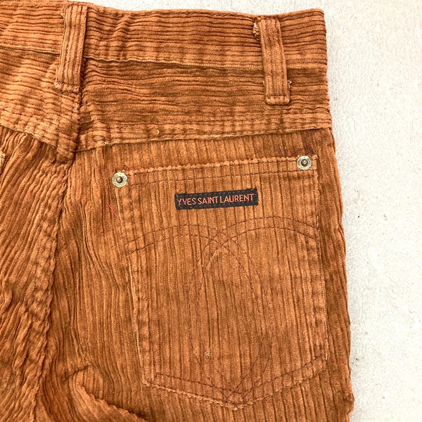 Vintage YSL Yves Sant Laurent Cords Kids Size 26” x 32” or Women’s XXS tags: Brown Chunky Hippie 60s 70s Talon Zipper Corduroy