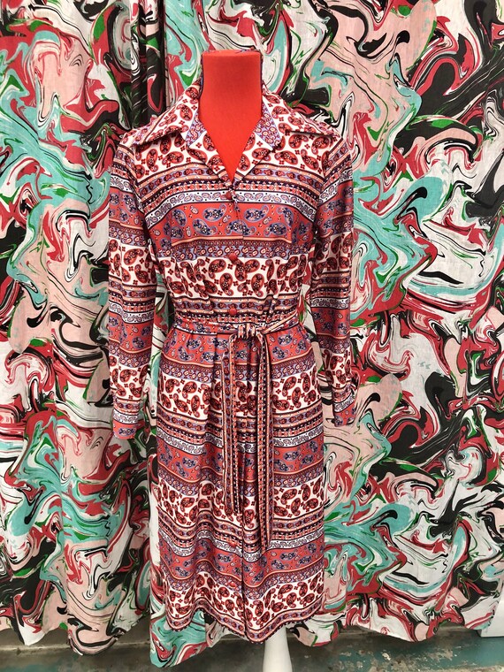 1970's paisley belted shirt dress