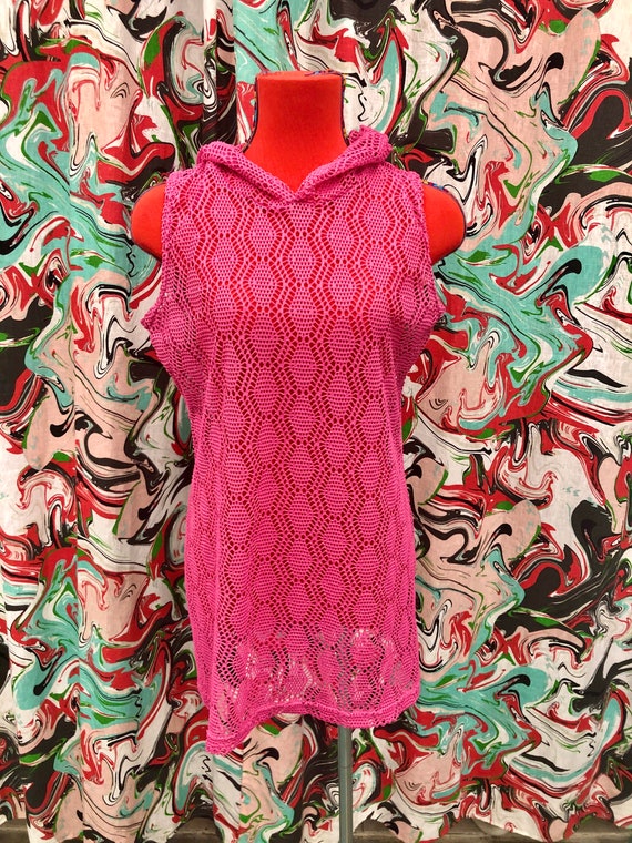 1990's hooded mesh swimsuit coverup/dress