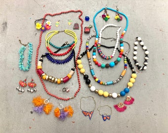 Vintage Chunky Hippie Jewellery Lot / Bundle, tags: Jewelry Colorful Colourful Barbie Chic 90s 60s 70s Wholesale Recycled Beads