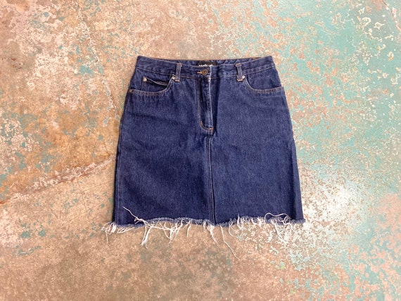 Vintage 90s y2k Denim Skirt with Raw Hem Size 29"… - image 1