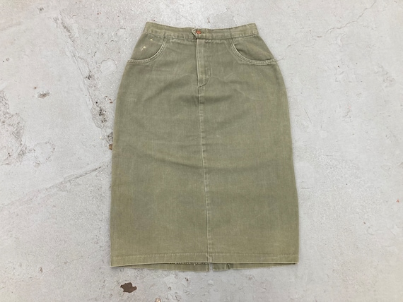 Vintage 90s Y2K Maxi Skirt Olive Green tags Jacke… - image 1