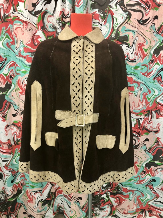 1960s suede hippie mod poncho cape