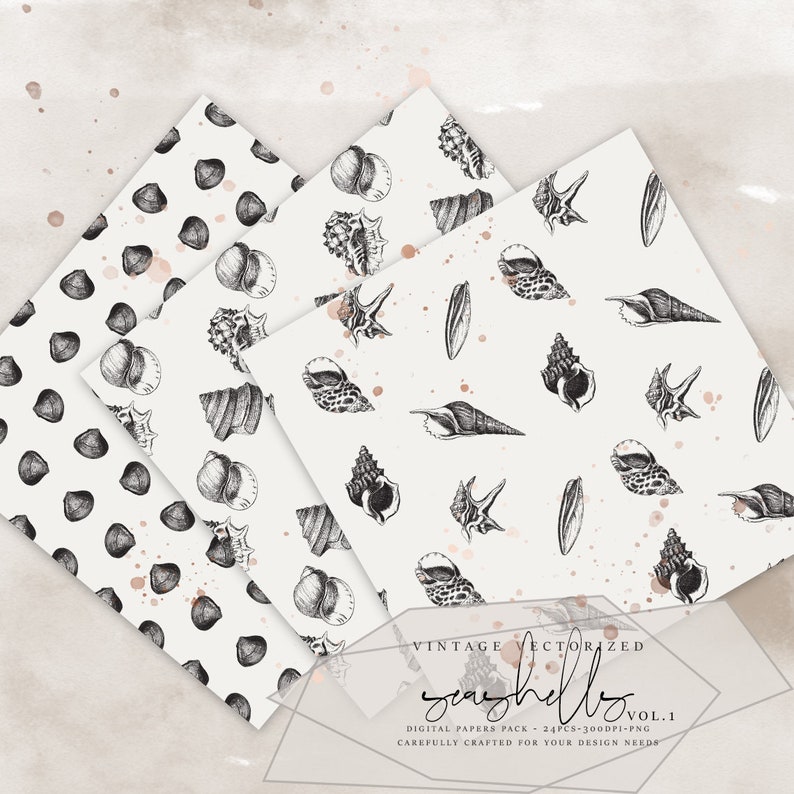 Seashells Digital Paper Seashells Clipart Seamless Pattern Sea Shells Scrapbook Paper Digital ...