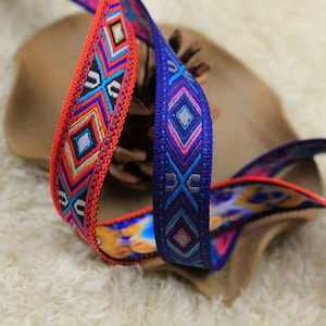 Ethnic woven ribbon 15 mm blue/red × 1 m