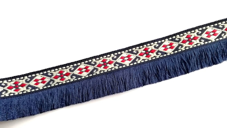 Galon Ethnic Woven Fringed Ribbon 35 Mm Black / Blue × 1 M - Etsy