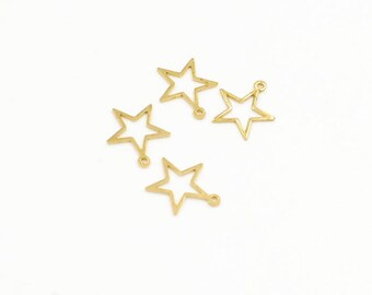 Lot de 4 breloques pendentifs étoiles laiton brut doré 13 mm