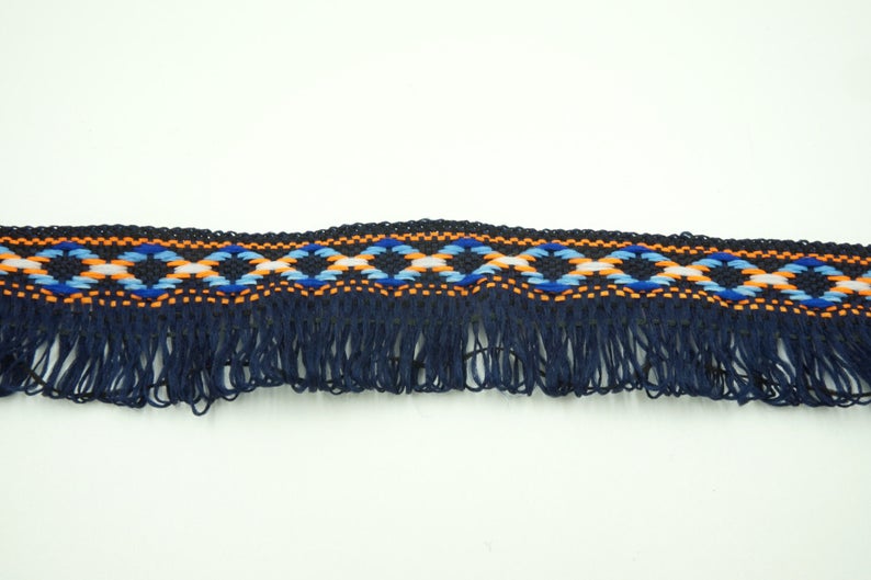 Ethnic woven ribbon with fringes 28 mm 3 colors image 2