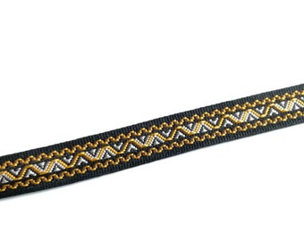 Ethnic woven tape 13 mm black orange per meter