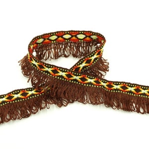 Ethnic woven ribbon with fringes 28 mm 3 colors Brown