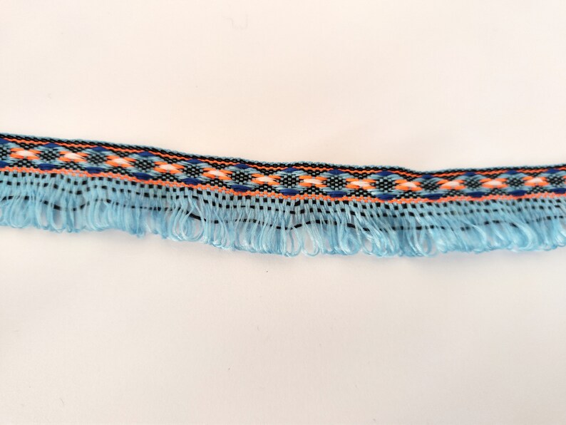 Ethnic woven ribbon with fringes 28 mm 3 colors image 5