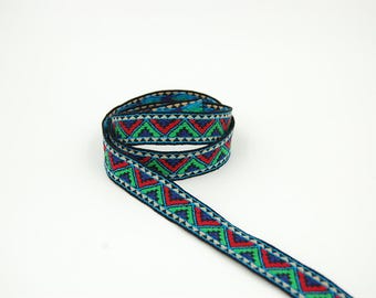 Galon Ethnic woven ribbon triangles red green 24 mm per meter