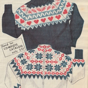 Knit O Graf Vintage 1955 Skridsko- och skidtröjor med hjärtan och snöflingor