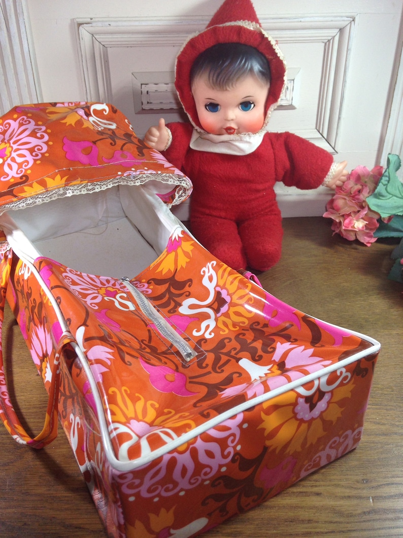 Vintage Dolls Carry Cot Retro Floral Doll Carrier Bed Rib Etsy
