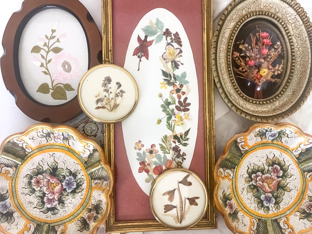 Vintage Flower Wall Decor /embroidery/ Dried Flowers Pictures /peter ...